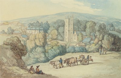 The Church and Village of St. Cue, Cornwall, c.1812 by Thomas Rowlandson
